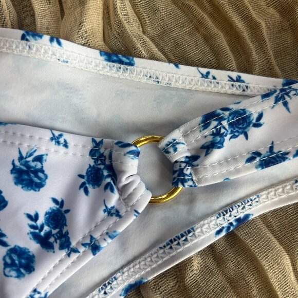 SHENHE Women's 2 Piece Floral High Cut Ring Linked Triangle Bikini Swimsuit Bath - Picture 8 of 13